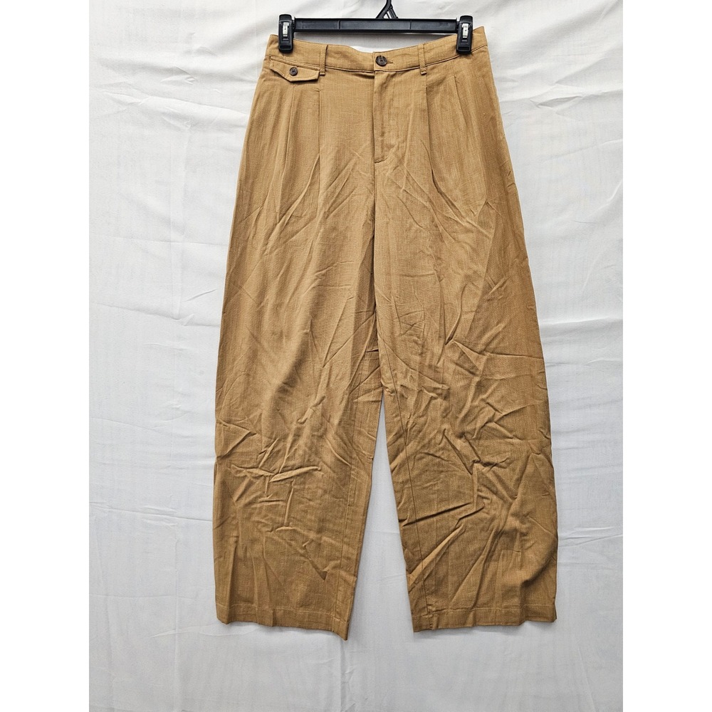A New Day Womens High Rise Pleated Pants Brown Cotton Blend Casual Size Medium